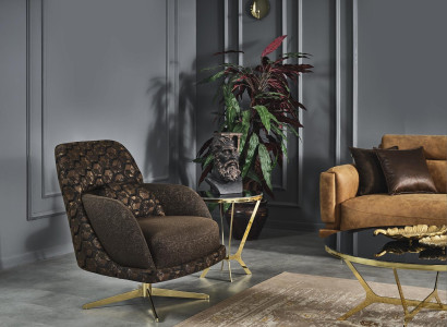 Armchair Wing Chair Cocktail Chair Fabric Living room Polyester Brown